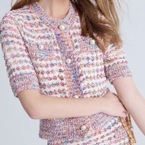 Urban Revivo - Faux Pearl Tweed Cardigan